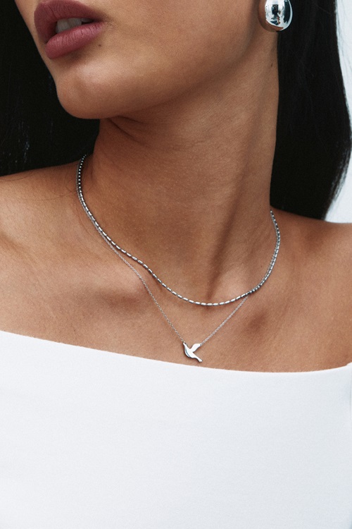 Seed Bead Necklace Silver 3