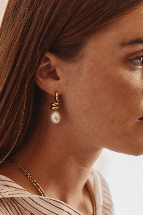 Swivel Earrings Pearl L Gold 3