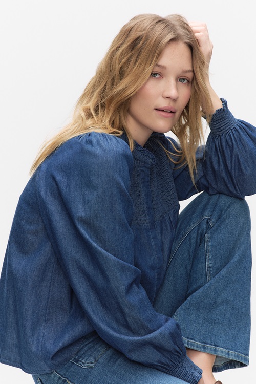 Dobber Tuvali Denim Blouse Blusar Blue Wash Dam XS MQ Marqet