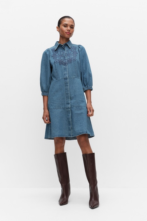 Second Female Cornelia – knälång denimklänning med broderi