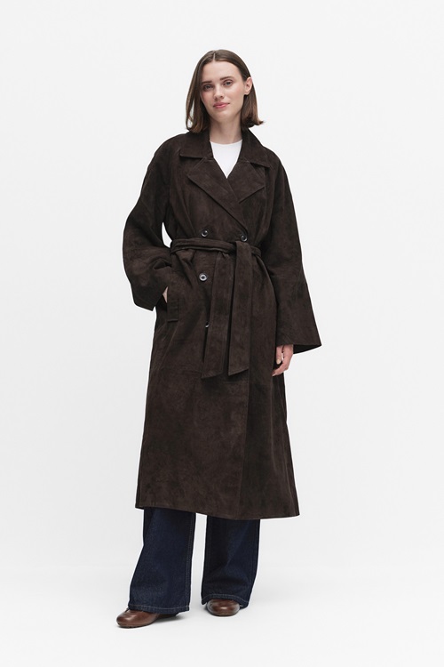Second Female Noomi Suede Trench Trenchcoat Chocolate Plum Dam M MQ Marqet