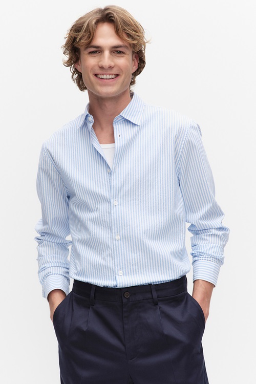 Bläck Edwin Seersucker Shirt Casual Skjortor LT Blue Stripe Herr S MQ Marqet 1