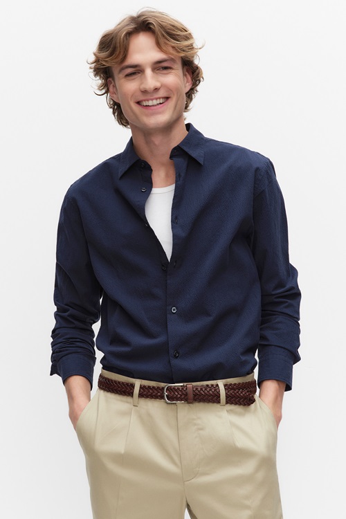 Bläck Edwin Seersucker Shirt Casual Skjortor LT Blue Stripe Herr S MQ Marqet 2