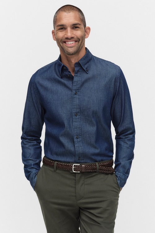 Bläck Harris denimskjorta i mörk indigo – herr