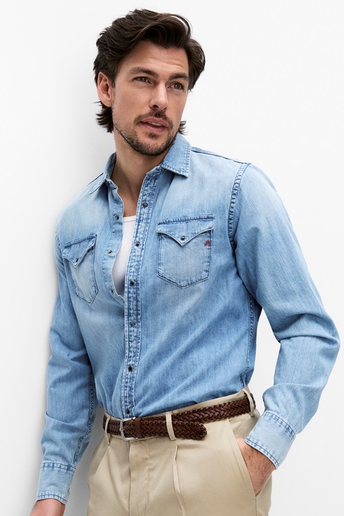 Replay casual jeansskjorta i denim – herr, ljusblå