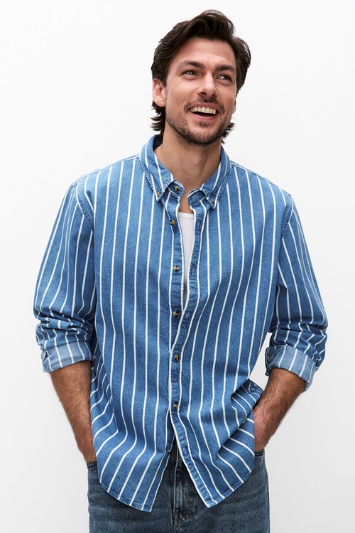 Lee Workwear Button Down skjorta i denim – herr, randig