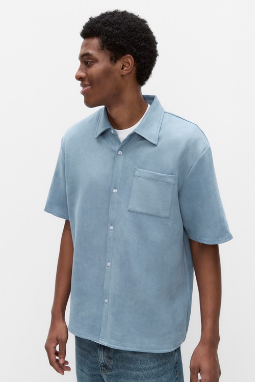 Ciszere Nash kortärmad skjorta i vegan suede – herr, blå