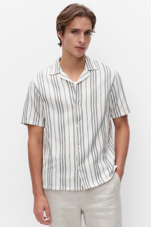 Bläck Perce Stripe Shirt Kortärmade Skjortor Offwhite Stripe Herr S MQ Marqet 1