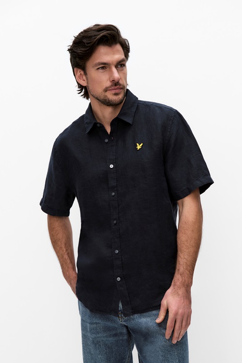 Lyle & Scott kortärmad linneskjorta i Dark Navy