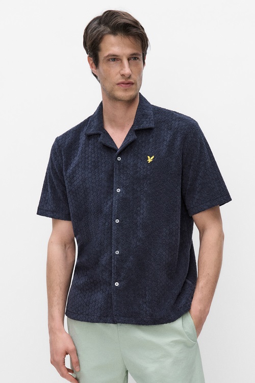 Lyle & Scott frottéskjorta med kort ärm, mörk navy