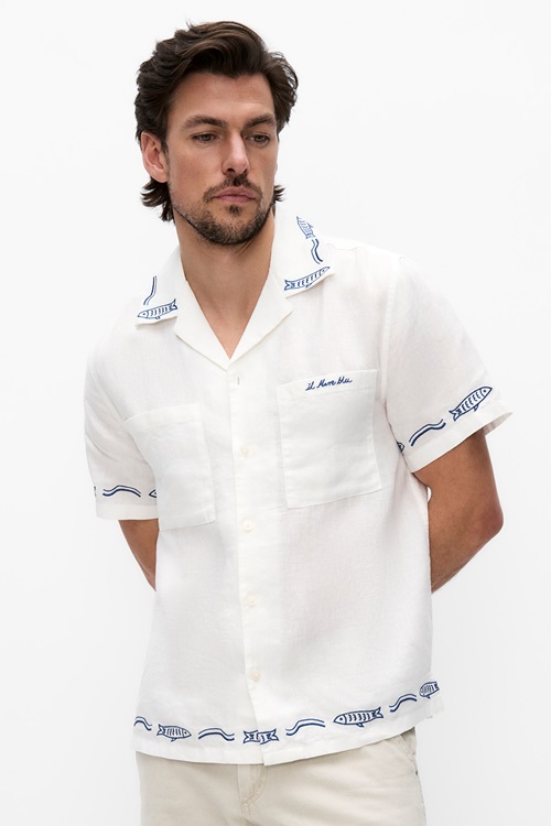 Dobber Frank – offwhite linneskjorta med broderier