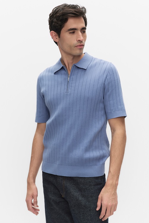 Bläck Blake Knit Poloshirt Piké DK Blue Stripe Herr S MQ Marqet 1