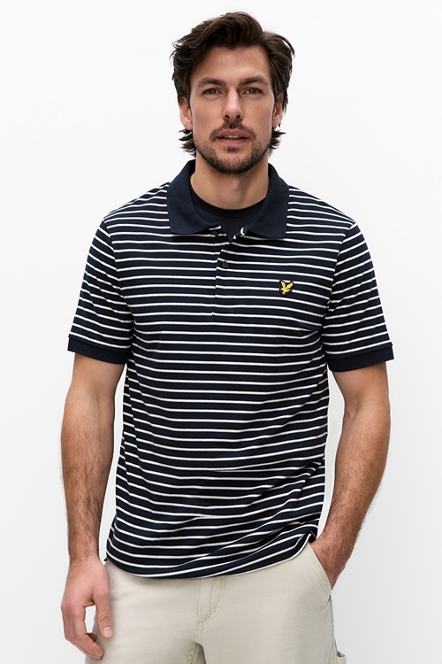 Lyle & Scott randig pikétröja i marinblått och vitt