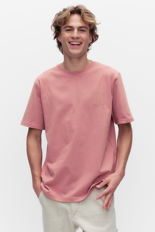 Les Deux Ben tung t-shirt med ton-i-ton-tryck, rosa