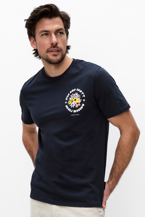 Lyle & Scott t-shirt med grafiskt naturtryck, navy