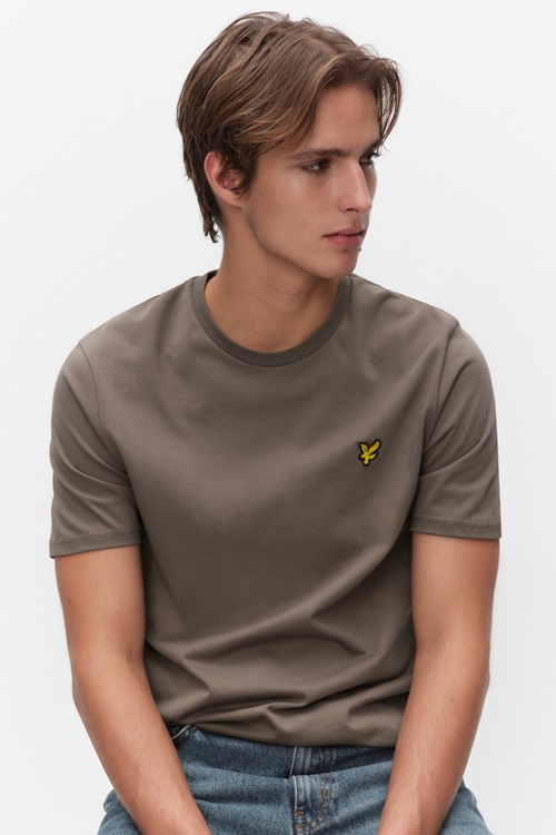 Lyle & Scott enfärgad t-shirt i bomull, Khaki Ash