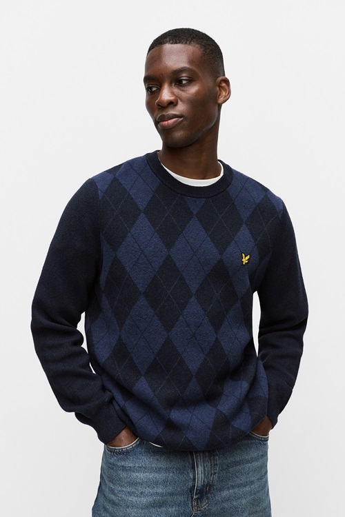 Lyle & Scott Cotton Merino Argyle Jumper stickade tröjor herr – bild 7
