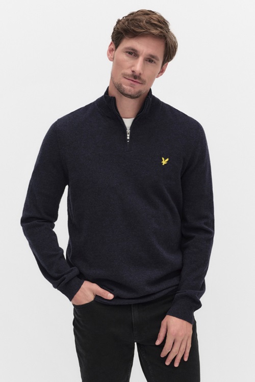 Lyle & Scott stickad tröja med kort dragkedja, navy