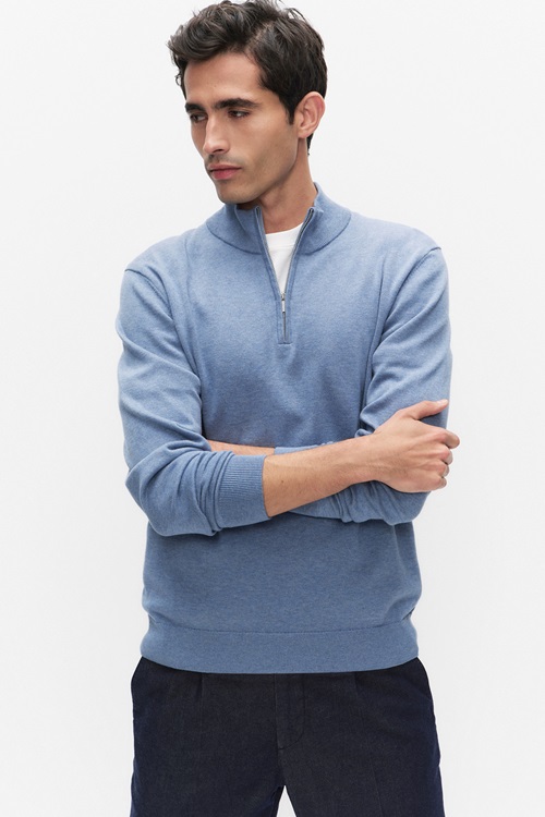 Bläck Menton – stickad half zip i pima-bomull