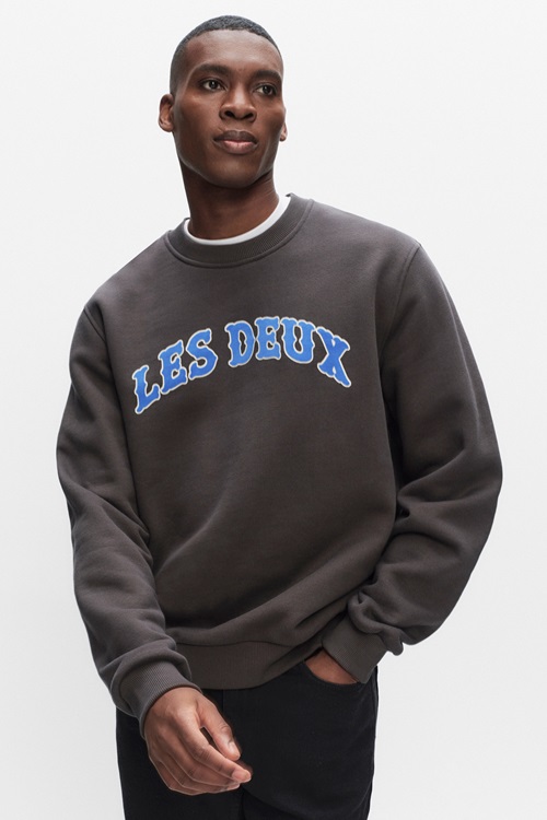 Les Deux Brady sweatshirt med logotryck, gråmelerad