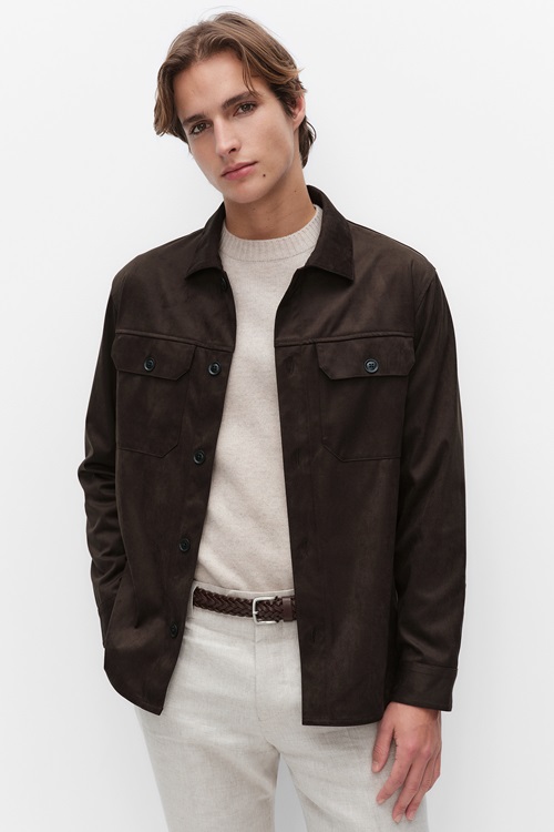 Bläck Emmett skjortjacka i mockaimitation, taupe